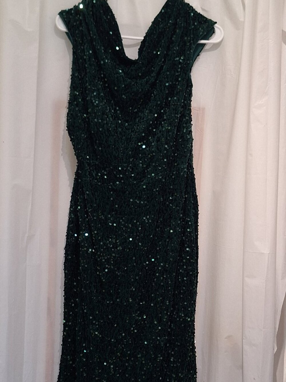 Green Stretch Velvet Sequined Full length gown Size Large NWT